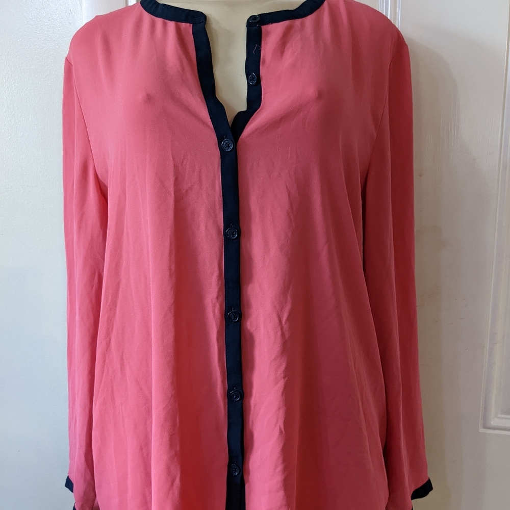 Nautica women's  Peach Navy Long Sleeve Knit Tunic Top